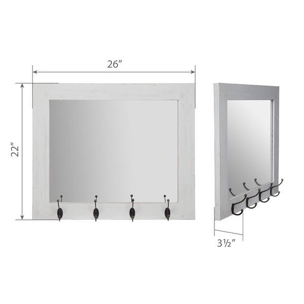 Rustic White Entryway Wall Mount Mirror with Hooks 17"x21" Bed Bath